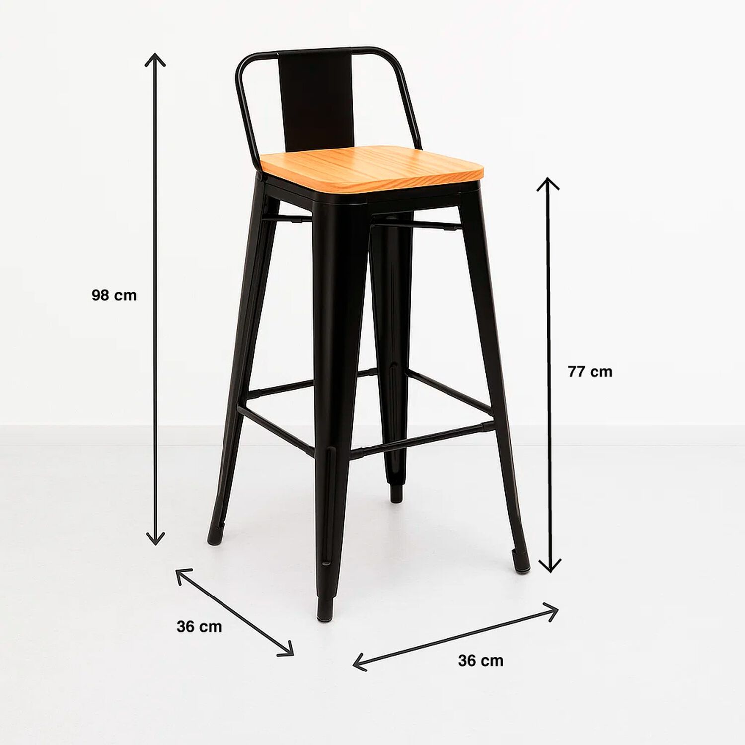 Pack De 2 Taburetes Tolix Con Asiento De Madera Clara - Negros image number 3.0