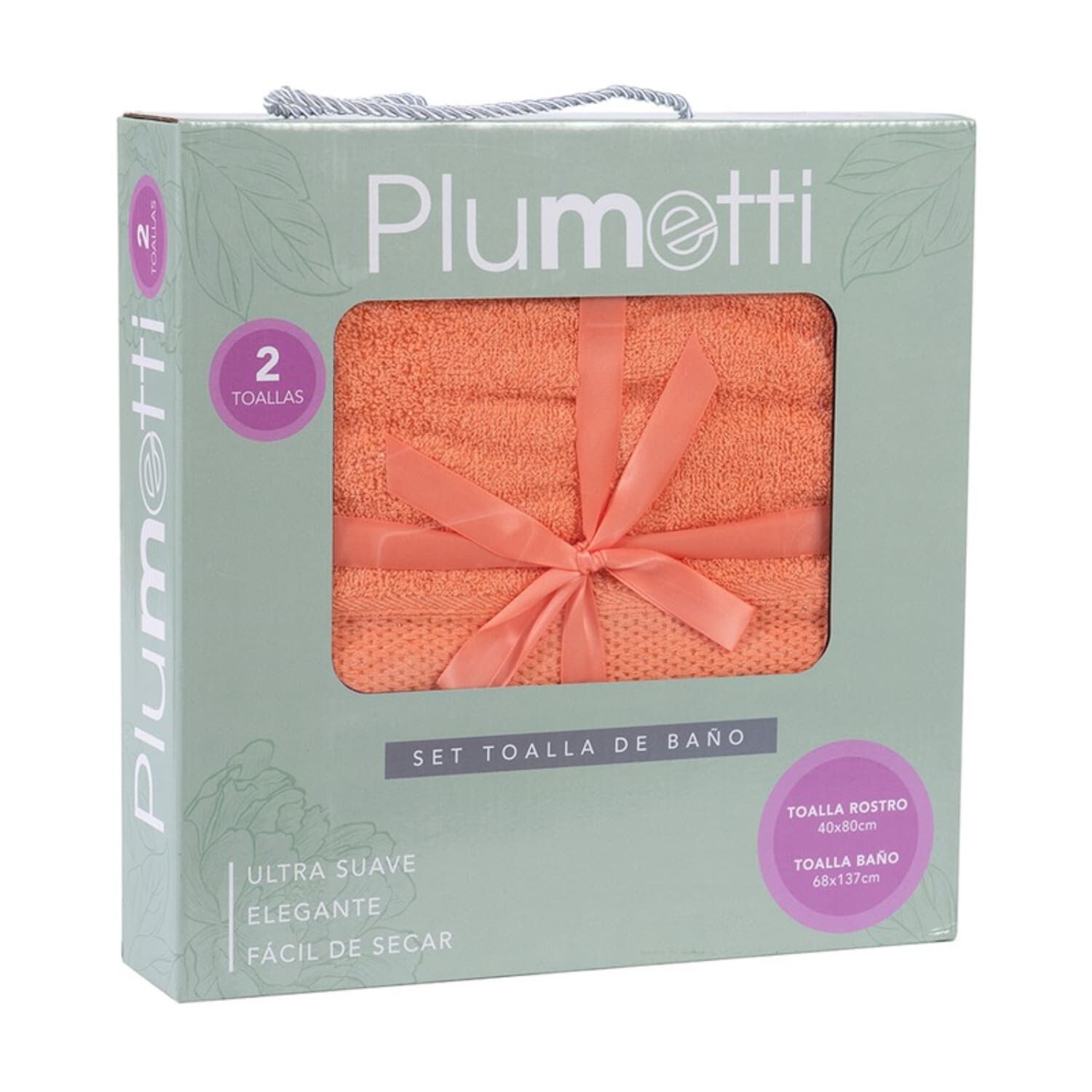 Set 2 Toallas Colorix 380 Grs Caja / Coral Plumetti image number 1.0