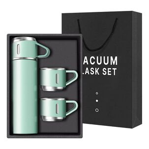 Termo Acero Inox 500ml Verde 3 Tazas Aisladas Caliente Frío