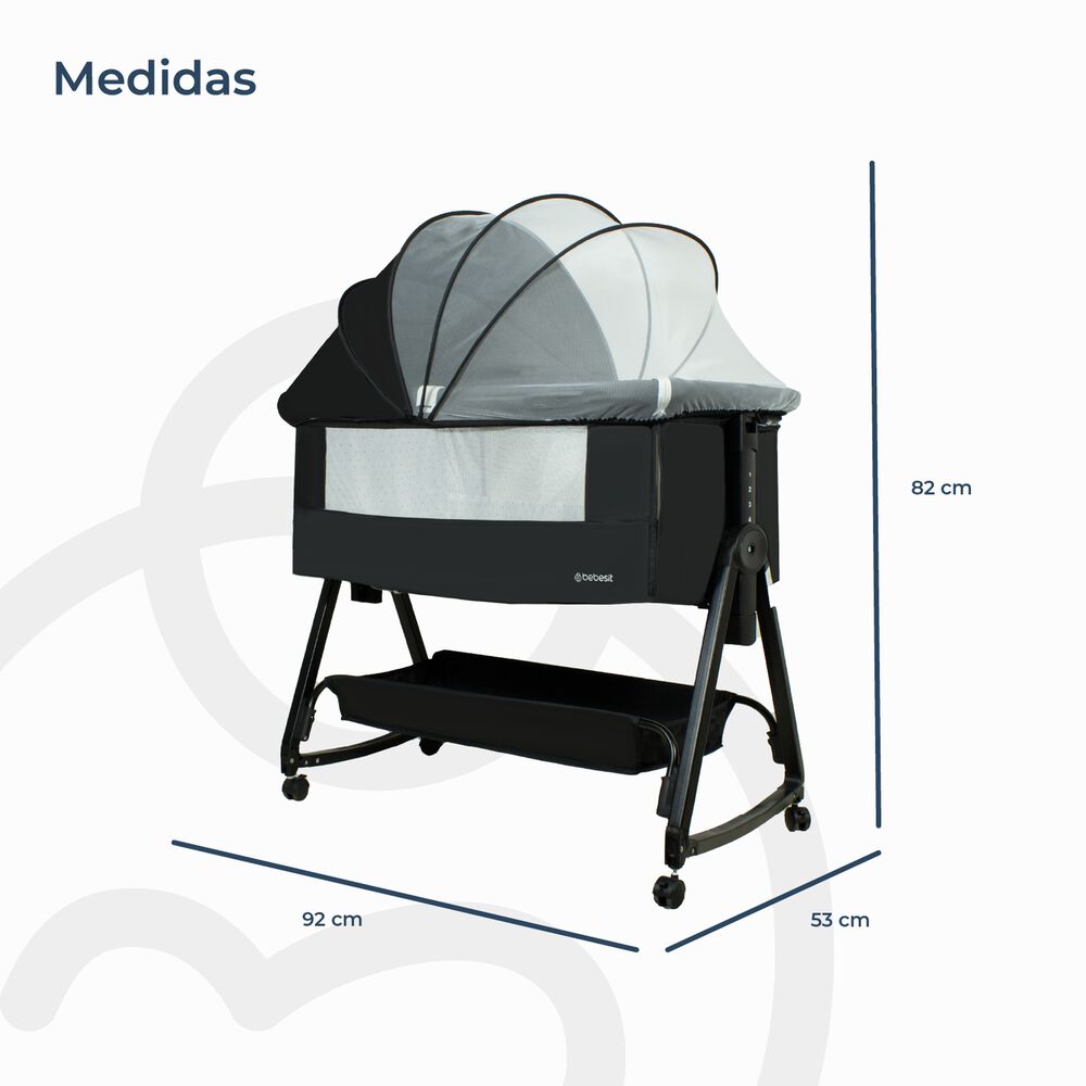 Cuna Colecho Balancin Cloud Colch&oacute;n Mosquitero Canasto Negro image number 8.0