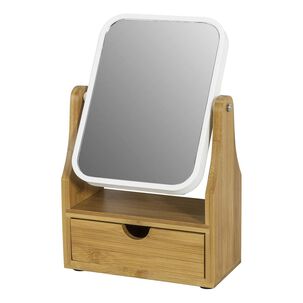 Espejo De Maquillaje 360 Mesa Bambú Y Mdf Blanco
