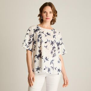 Blusa Con Botón En Espalda Manga Corta Cuello Redondo Mujer Lorenzo Di Pontti