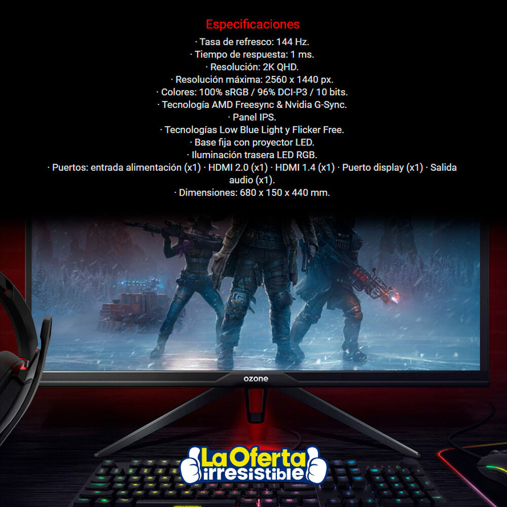 Monitor Gamer Ozone 27' Dsp27 Ips 144hz 1ms image number 4.0