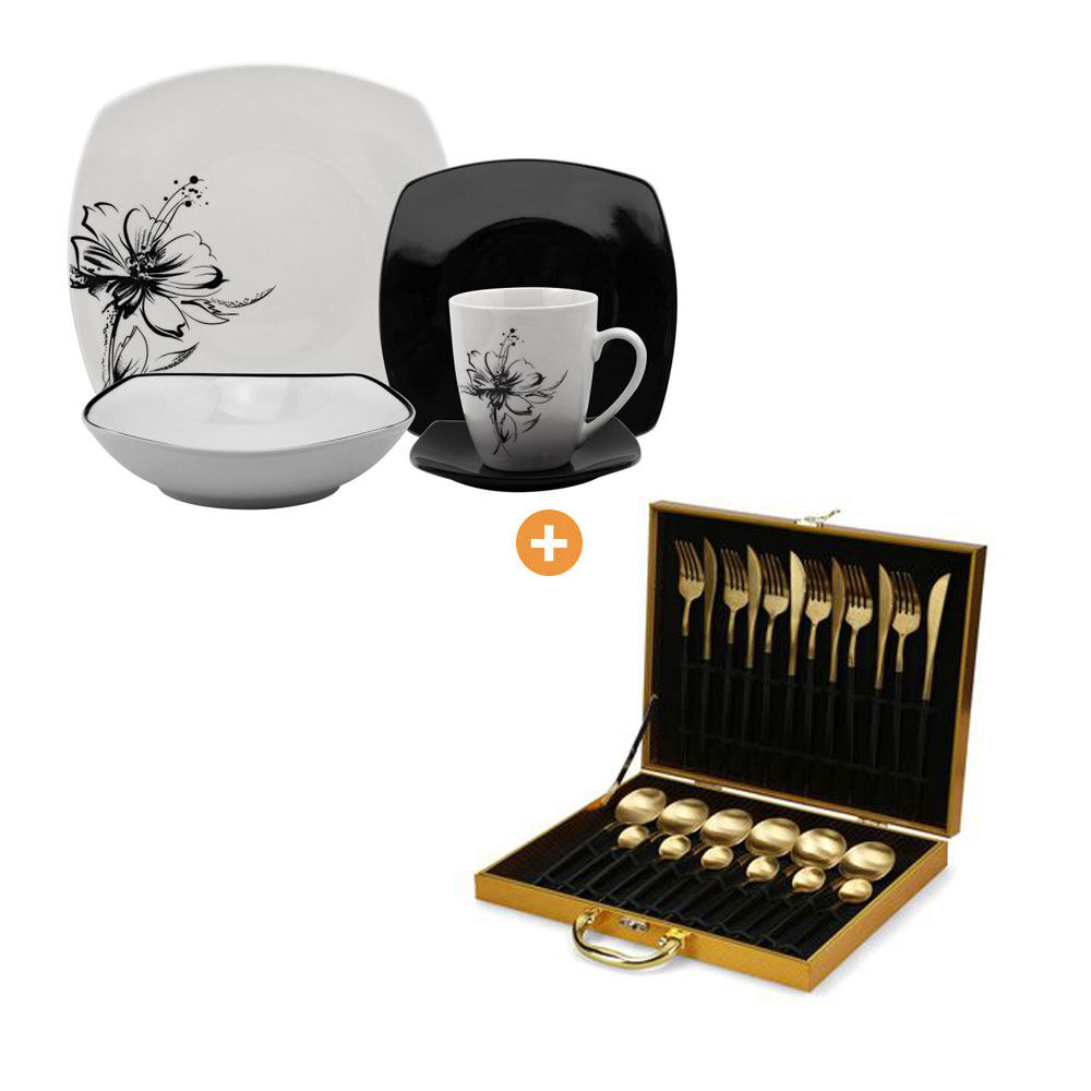 Juego De Vajilla Azhome Upsula / 30 Piezas + Set De Cubiertos Azhome Blackgold / 24 Piezas image number 0.0