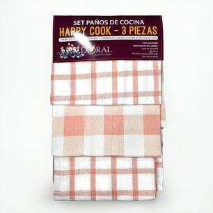 Set 3 Pa&ntilde;os De Cocina Happy Cook Rosa