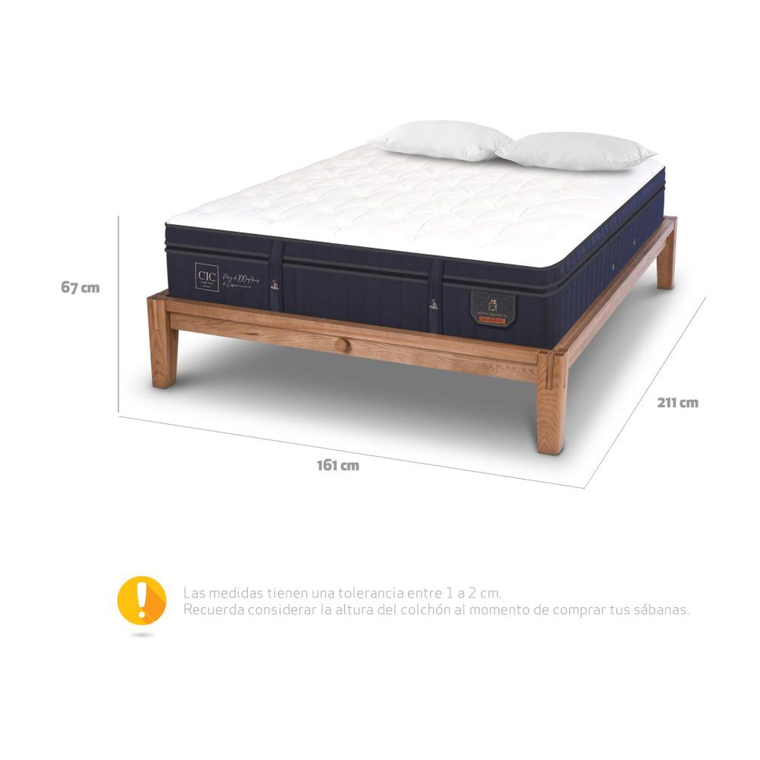 Cama Europea Cic Super Premium / 2 Plazas / Base Normal + Almohadas image number 11.0