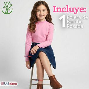 Polera Camiseta Bamb&uacute; Rosada Cuello Beatle Primera Capa Manga Larga Ni&ntilde;a