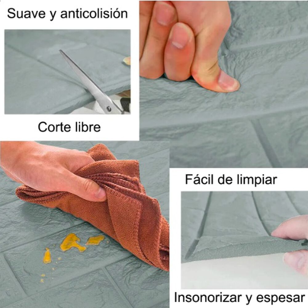 Pack 10 Lamina Papel Mural Autoadhesivo 3d Ladrillo Gris image number 2.0