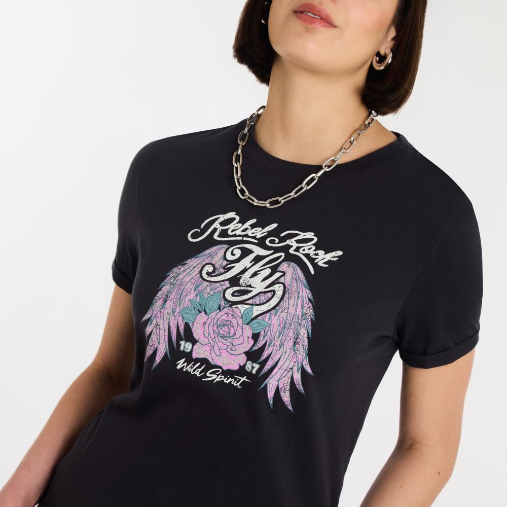 Polera Print Western Manga Corta Cuello Redondo Mujer Rolly Gp image number 4.0
