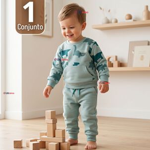 Conjunto Buzo Poler&oacute;n 2 Piezas Beb&eacute; Ni&ntilde;o Estampado Dinosaur