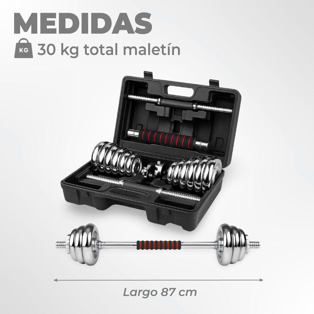 Set De Mancuernas 30 Kg Acero Cromadas Barra Y Malet&iacute;n image number 2.0