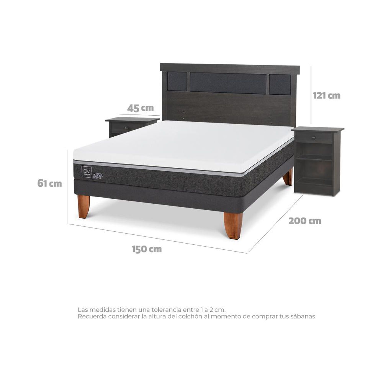 Cama Europea Cic Ortopedic Advance / 2 Plazas / Base Normal + Set De Maderas image number 3.0