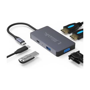 Hub Adaptador Type-c (5en1) 4k Hdmi X2/ Vga/ Type-c/ Usb 3.0