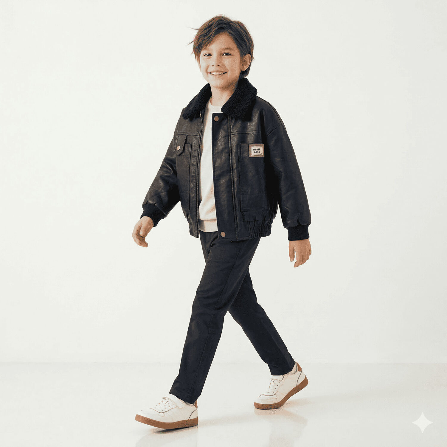 Chaqueta Aviador Ni&ntilde;o Cuero Sint&eacute;tico Forrada Invierno image number 4.0