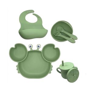Set Alimentacion Bebe Silicona Plato Cangrejo