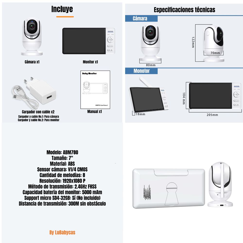 C&aacute;mara Monitor Inteligente Premium 7&Prime;1080p Abm780 Lubabycas image number 1.0