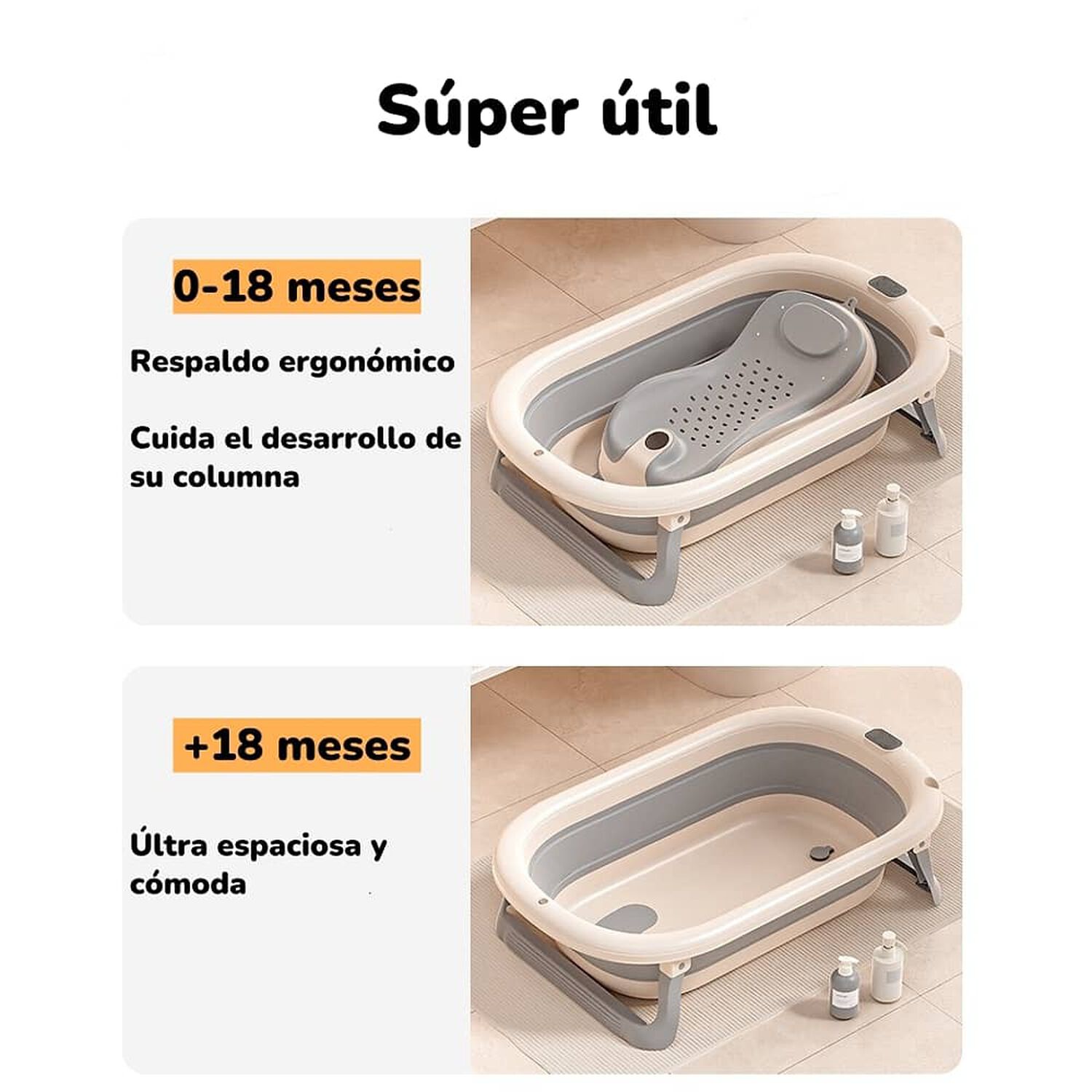 Ba&ntilde;era Con Respaldo De Ducha Comfort Gris Lubabycas image number 3.0