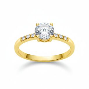 Anillo Solitario Princesa Oro 18k Con Cristal Central 5mm Blanco