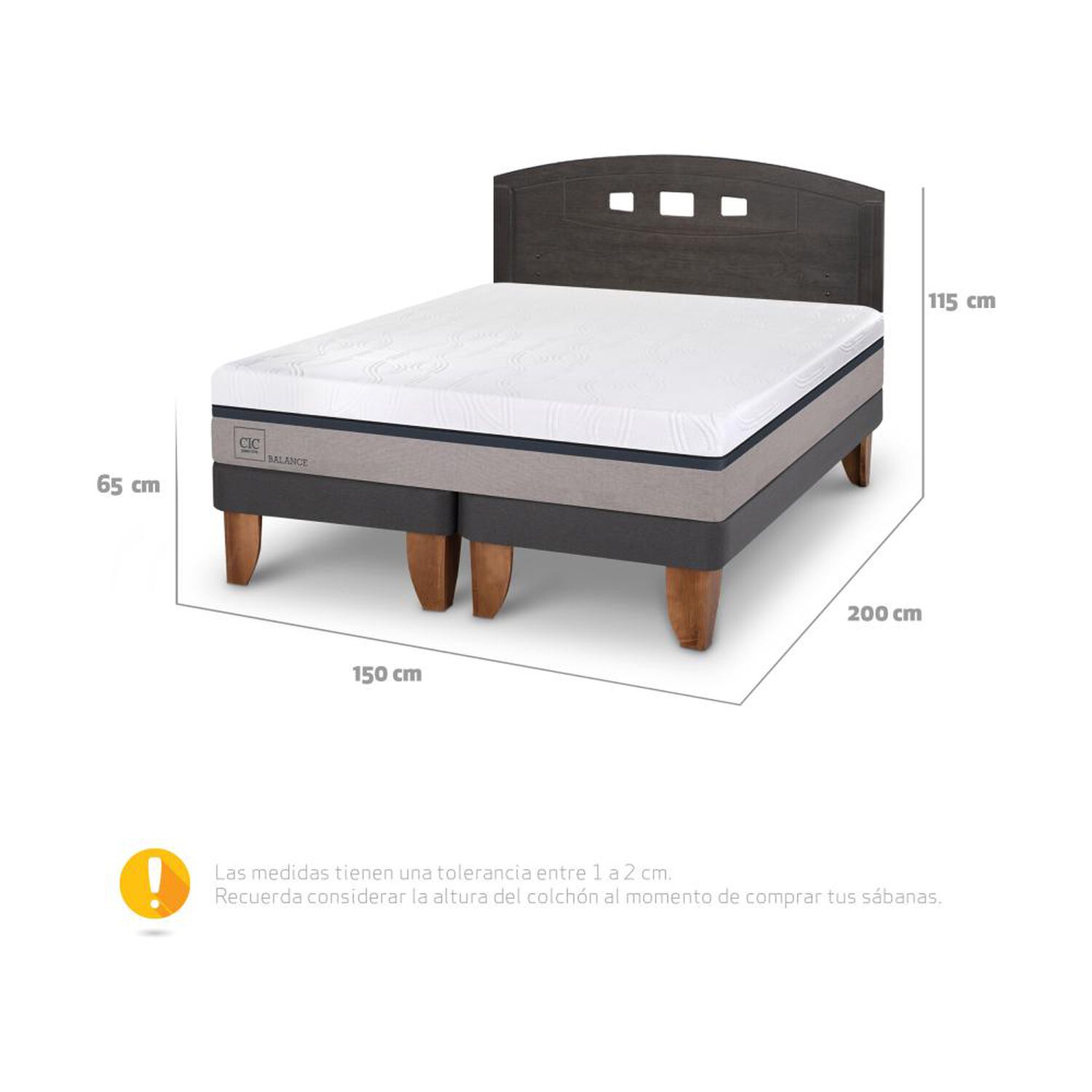 Cama Europea Cic Balance / 2 Plazas / Base Dividida + Respaldo image number 3.0