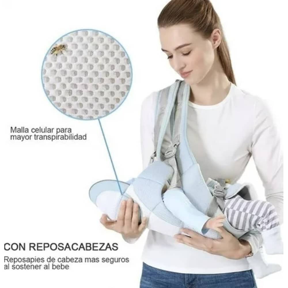 Mochila Porta Bebes Ergon&oacute;mica Asiento Multifuncional 6 En 3 Celeste image number 2.0