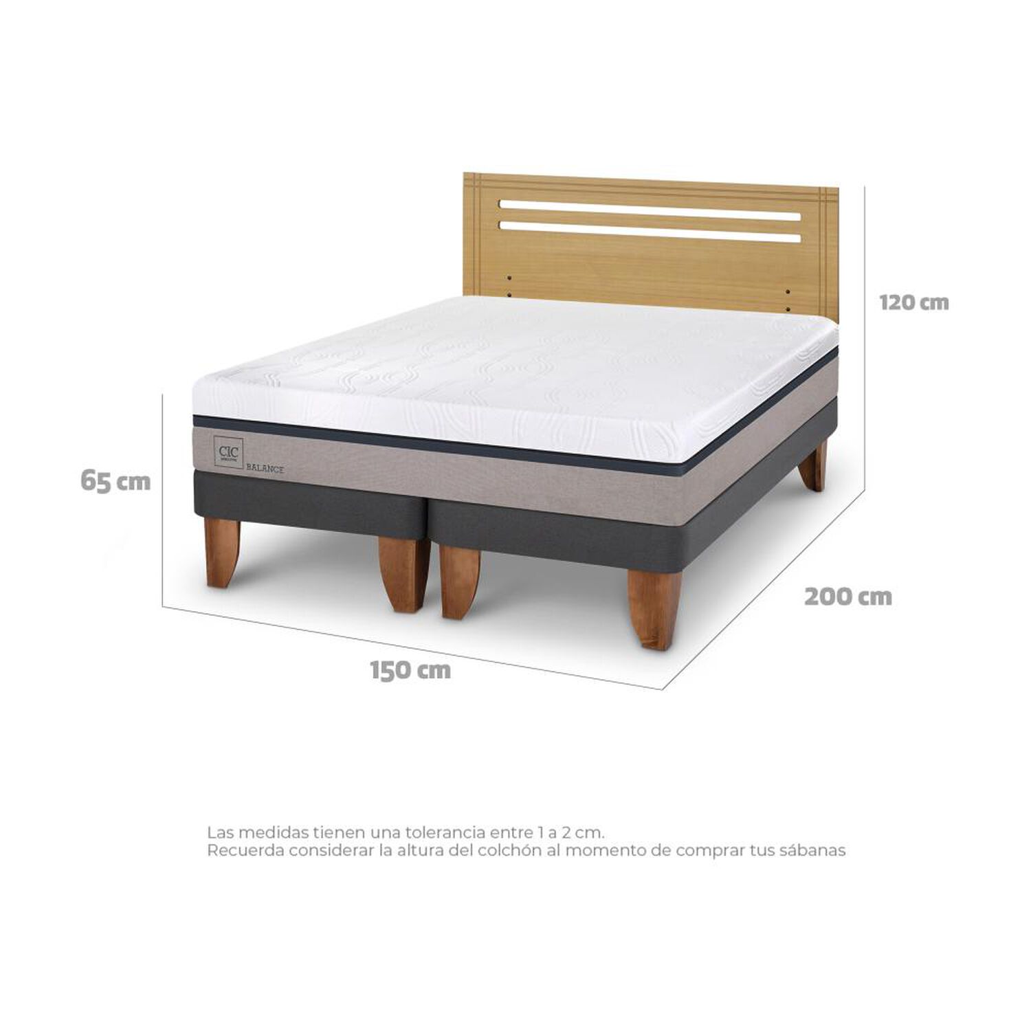Cama Europea Cic Balance / 2 Plazas / Base Dividida + Respaldo image number 2.0