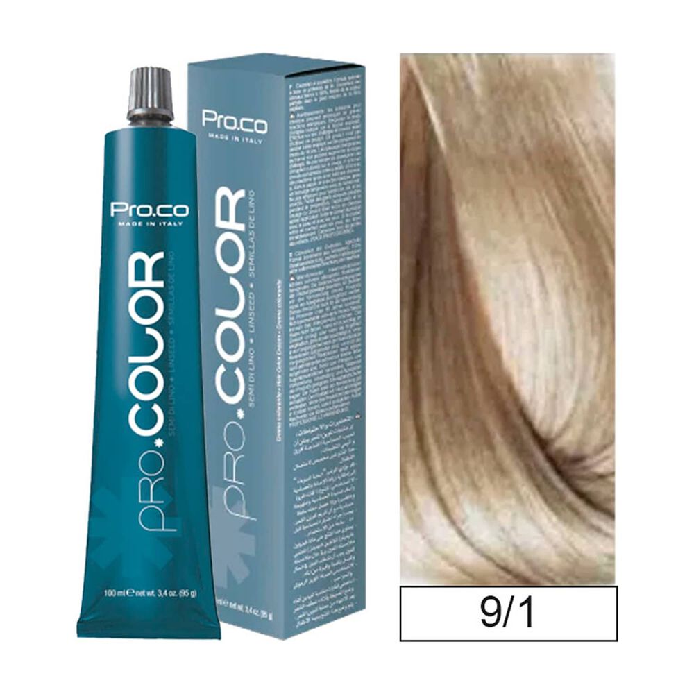 Pro.color - Tintura Permanente 9/1 Rubio Clarisimo Ceniza 100ml + Oxidante image number 0.0