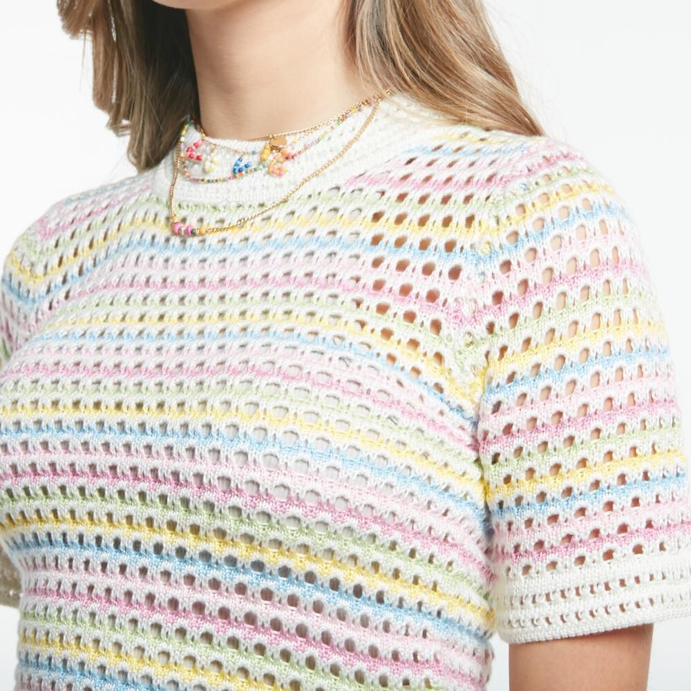 Sweater Tejido Crochet Manga Corta Cuello Redondo Mujer Freedom image number 4.0