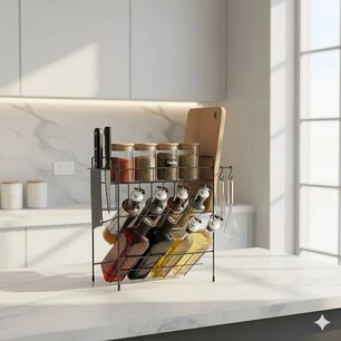 Organizador Rack De Cocina Multifuncional 3 Niveles Color Negro