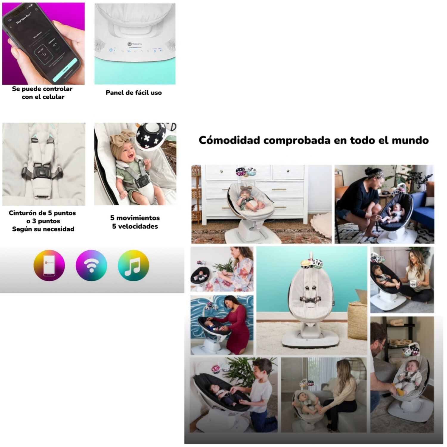 Mecedora El&eacute;ctrica Con Melod&iacute;as Bluetooth 4 Moms Lubabycas image number 1.0