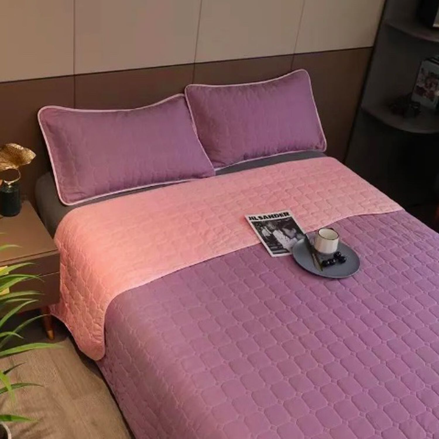 Cubrecama Quilt Cobertor King. Morado Y Rosado image number 0.0