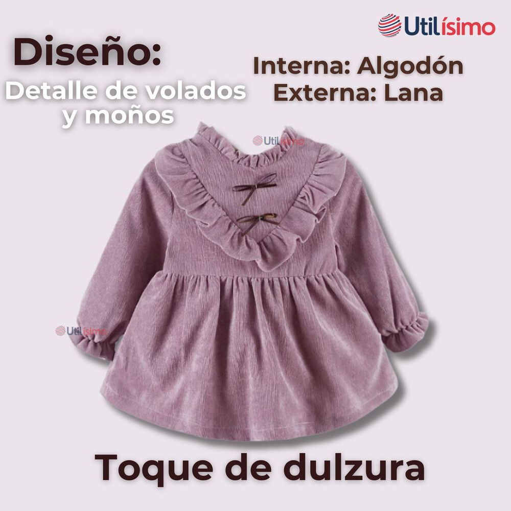 Vestido Con Lazo Negro De Cotelé Forrado En Algodón Niña Color Lila image number 1.0