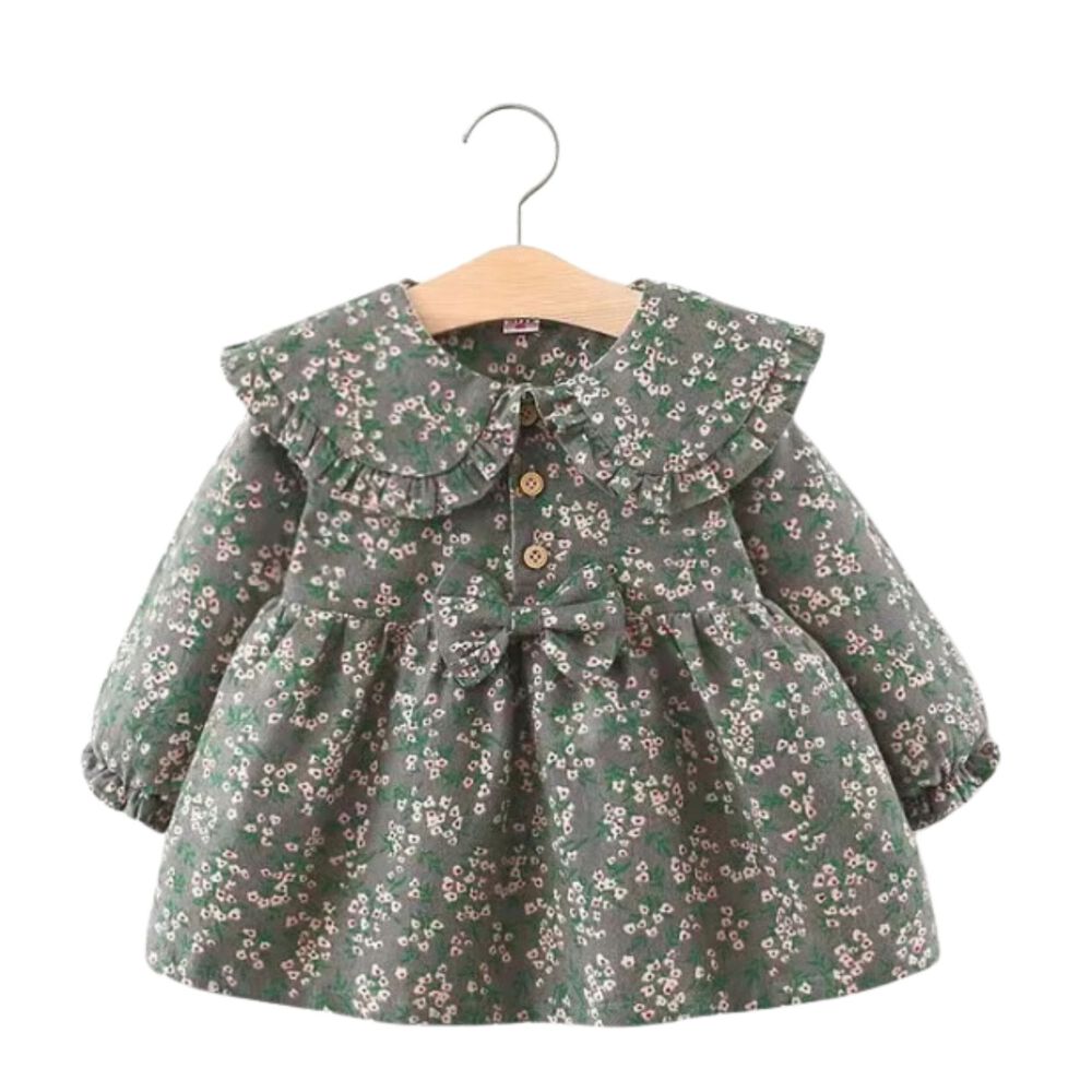 Vestido Floreado De Lana Forrado En Algodón Color Gris Niña image number 0.0