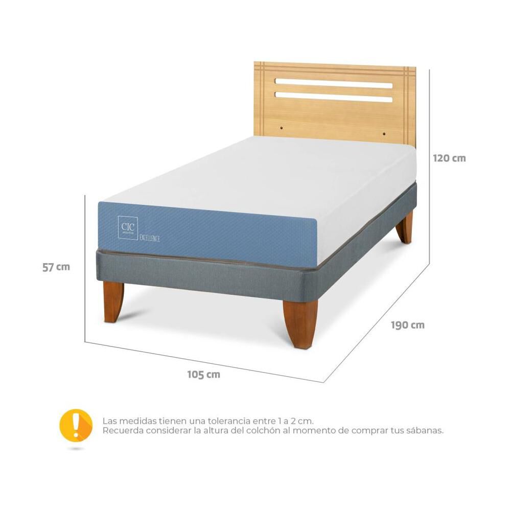 Cama Europea Cic Excellence / 1.5 Plazas / Base Normal + Respaldo image number 2.0