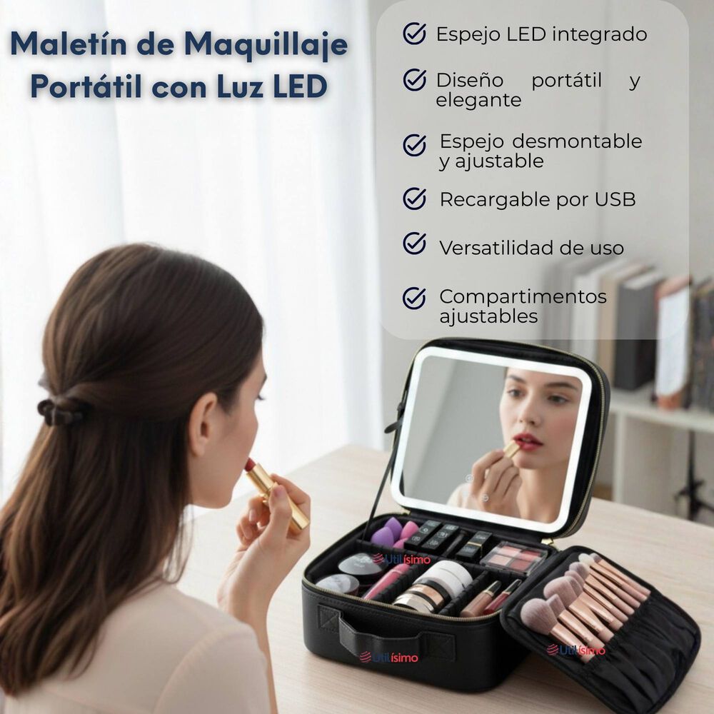 Malet&iacute;n De Maquillaje Con Luz Led Y Espejo Estuche De Maquillaje Organizador image number 1.0