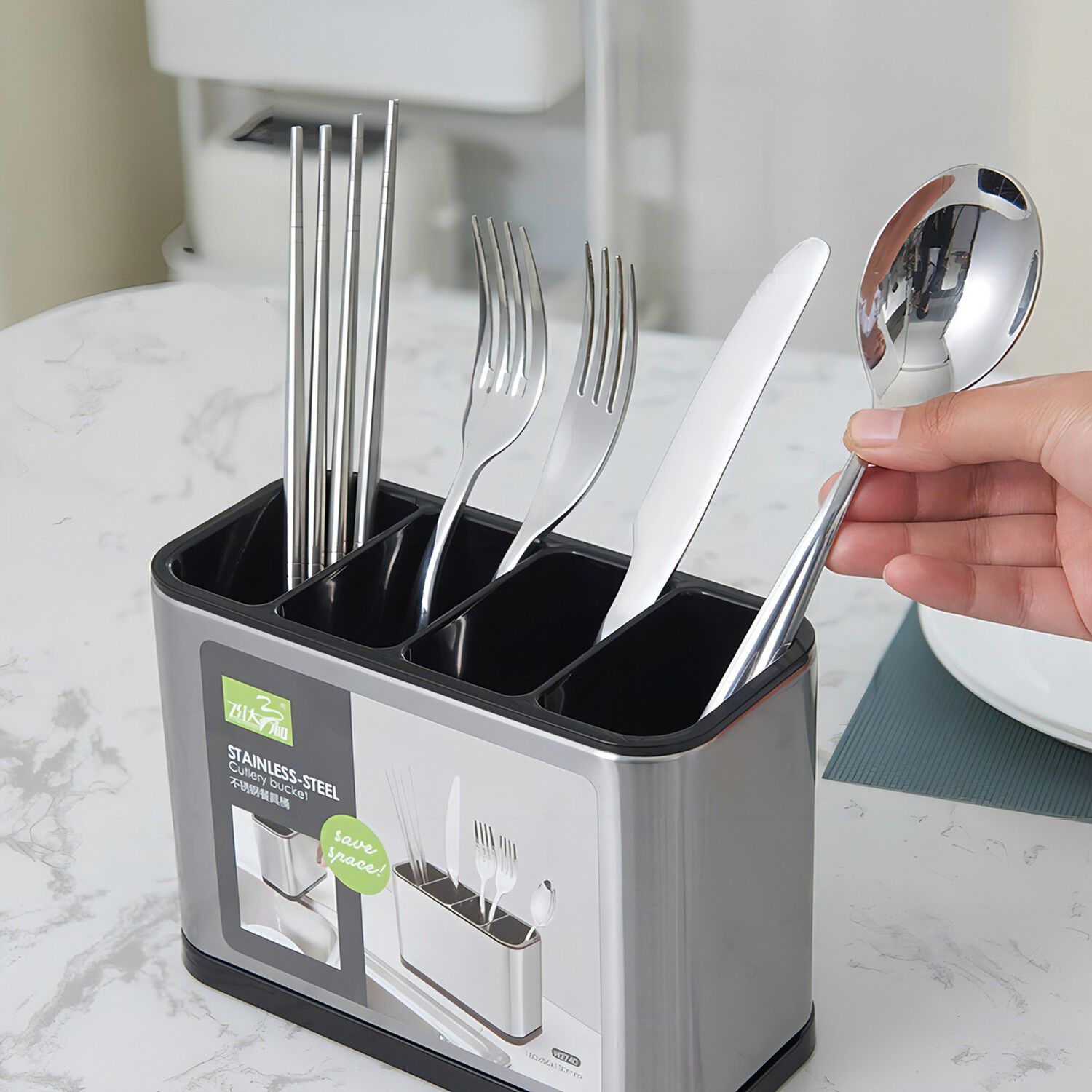Escurridor Utensilios Cocina Acero Inoxidable 4 Compartimentos image number 1.0