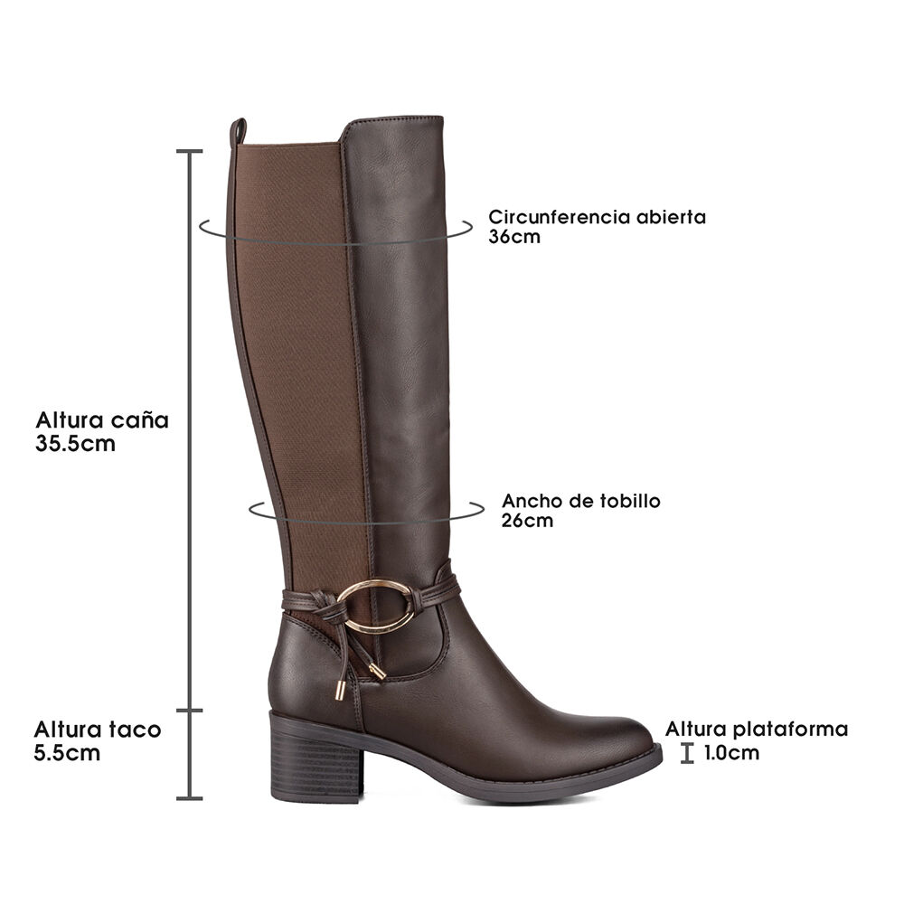 Bota Larga Mujer Casual Eco Cuero Tacon Grueso Weide Zs71 image number 6.0