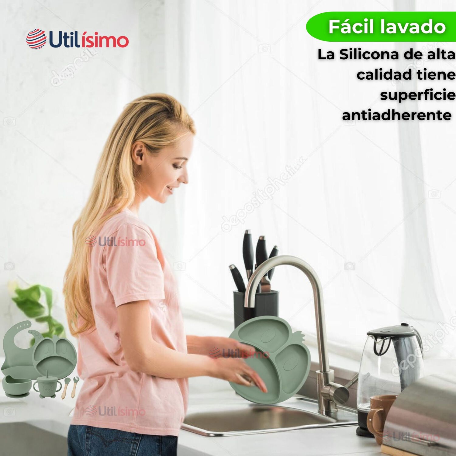 Set De Alimentaci&oacute;n Beb&eacute; Silicona De Formas 6 Piezas Libre Bpa Color Verde image number 8.0