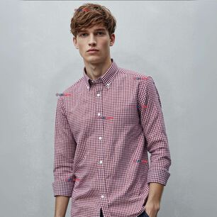 Camisa Huaso Cuadrill&eacute; Cuadro Manga Larga 100% Algod&oacute;n Rojo Negro Casual