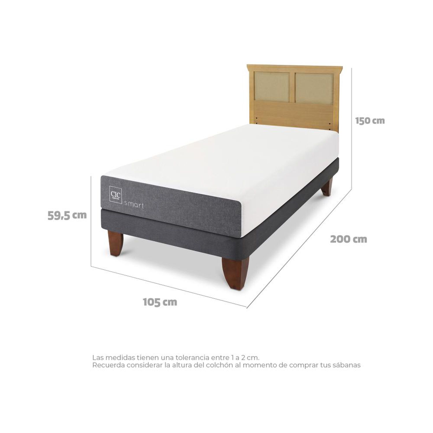 Cama Europea Cic Smart / 1.5 Plazas / Base Normal + Respaldo image number 4.0