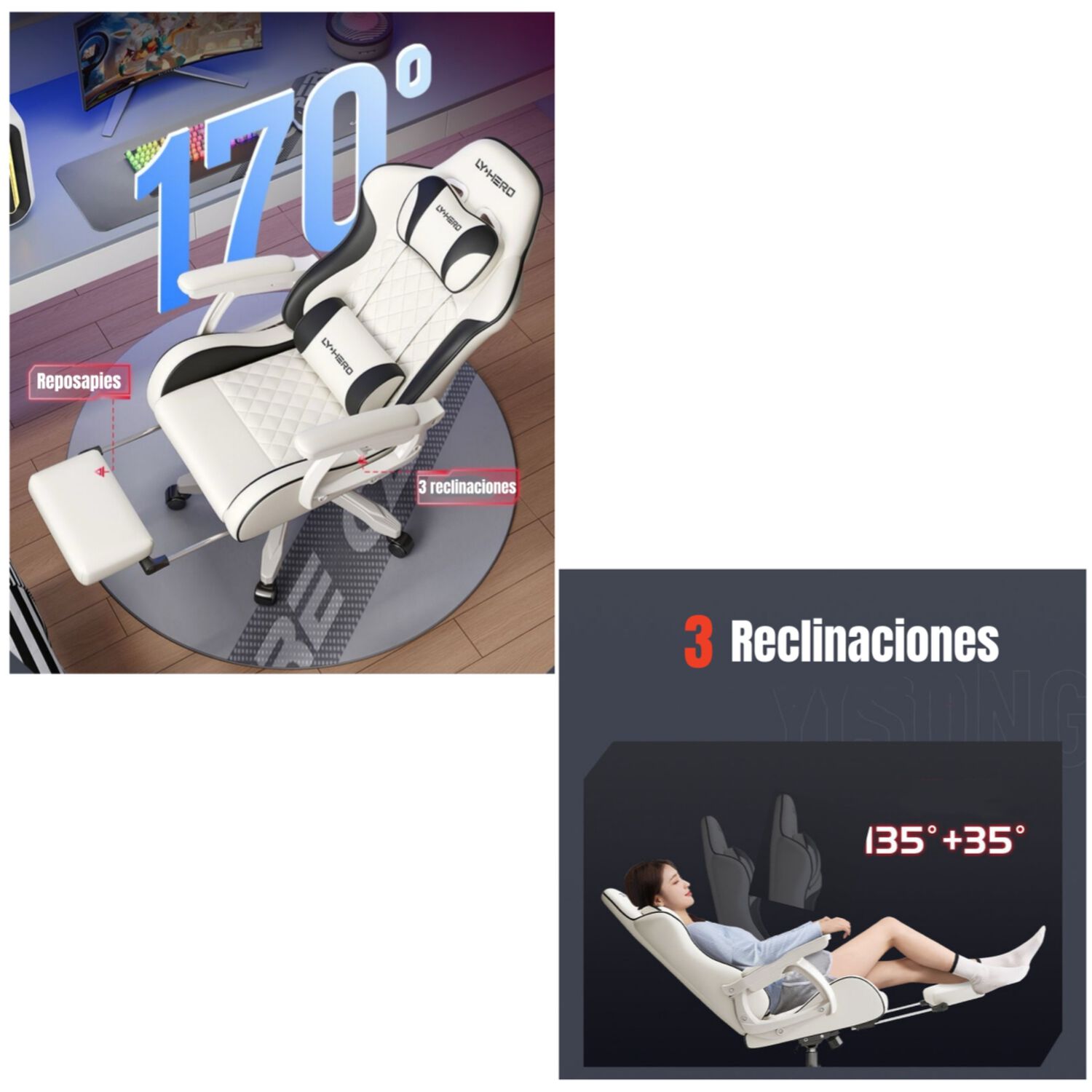 Silla Gamer Ergon&oacute;mica Reclinable Con Reposapies Blanca image number 1.0