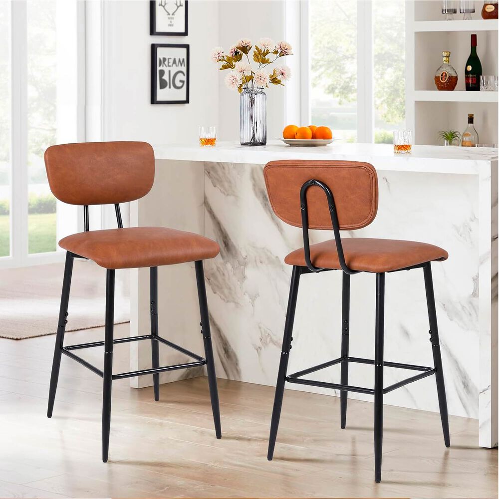 Pack 2 Pisos De Bar O Cocina Mid-century Con Respaldo Marr&oacute;n image number 1.0