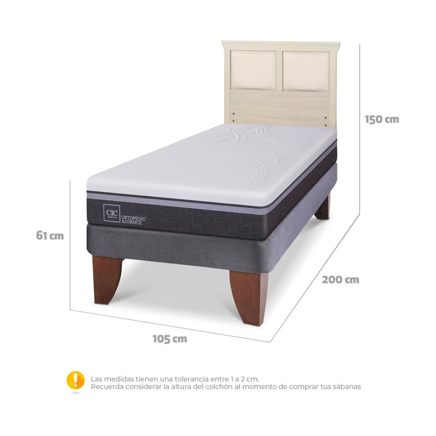 Cama Europea Cic Ortopedic Advance / 1.5 Plazas / Base Normal + Respaldo image number 5.0