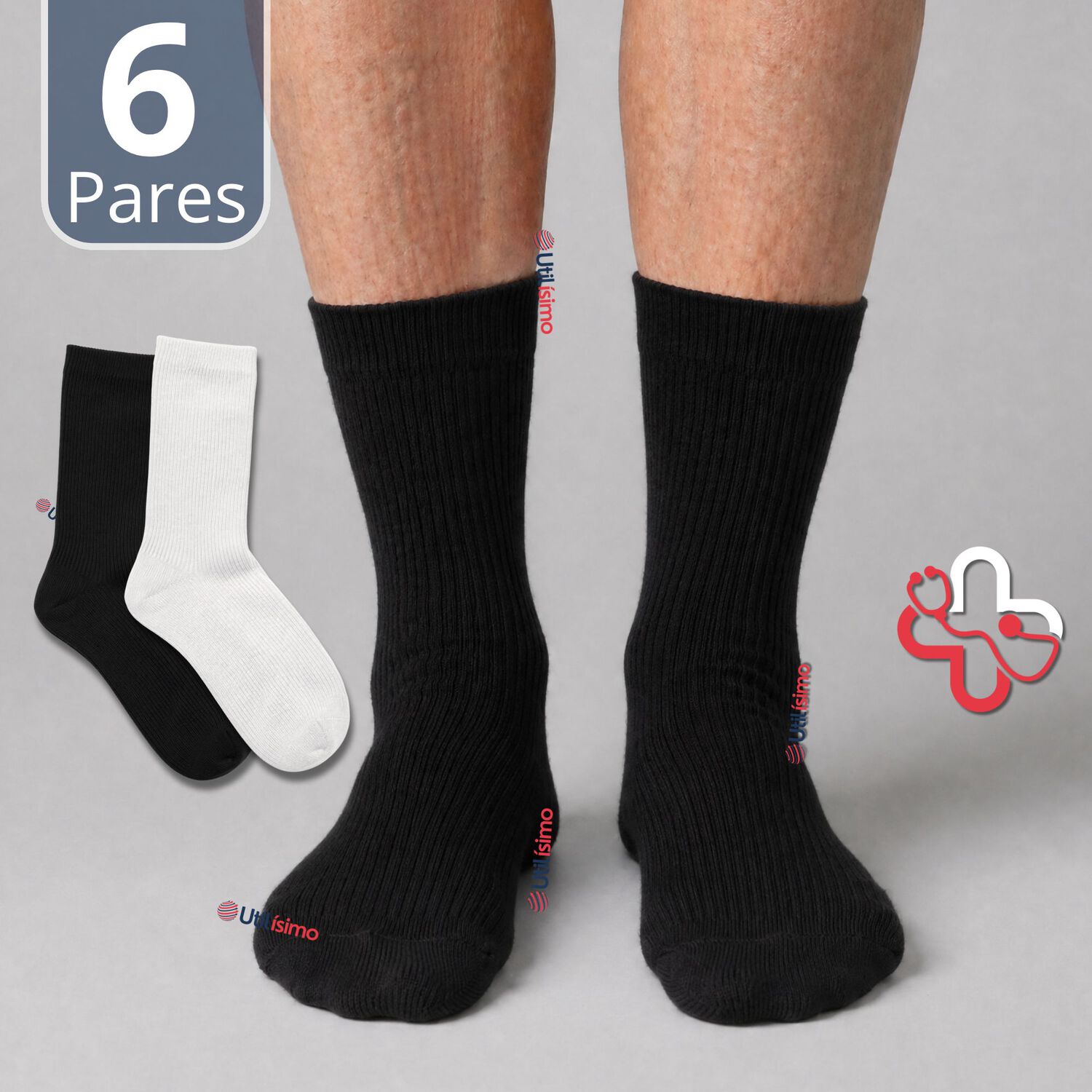 Pack 6 Pares Calcetines Diab&eacute;ticos Hombre Algod&oacute;n Suave Colores Surtidos Protecci&oacute;n image number 0.0