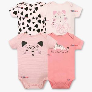 Pack 4 Bodys Niña Manga Corta Tedmimak 100% Algodón Cat Love