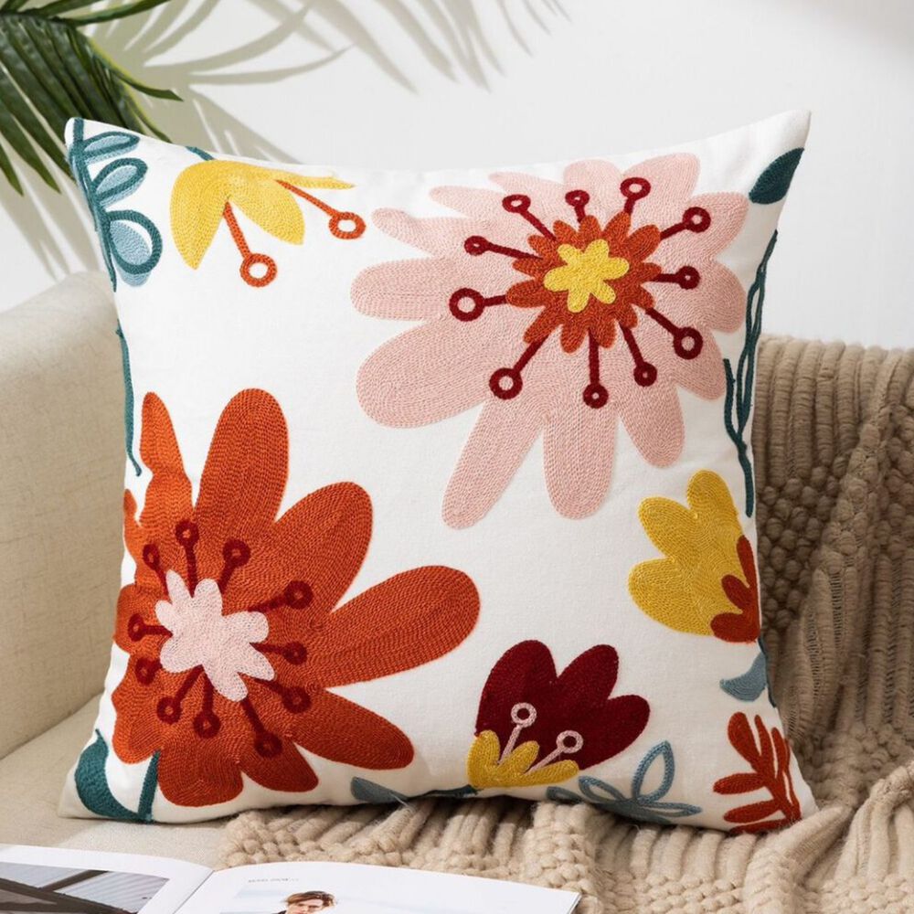 Funda Cojin Bordada 45x45 Cm Floral Rianbow image number 1.0
