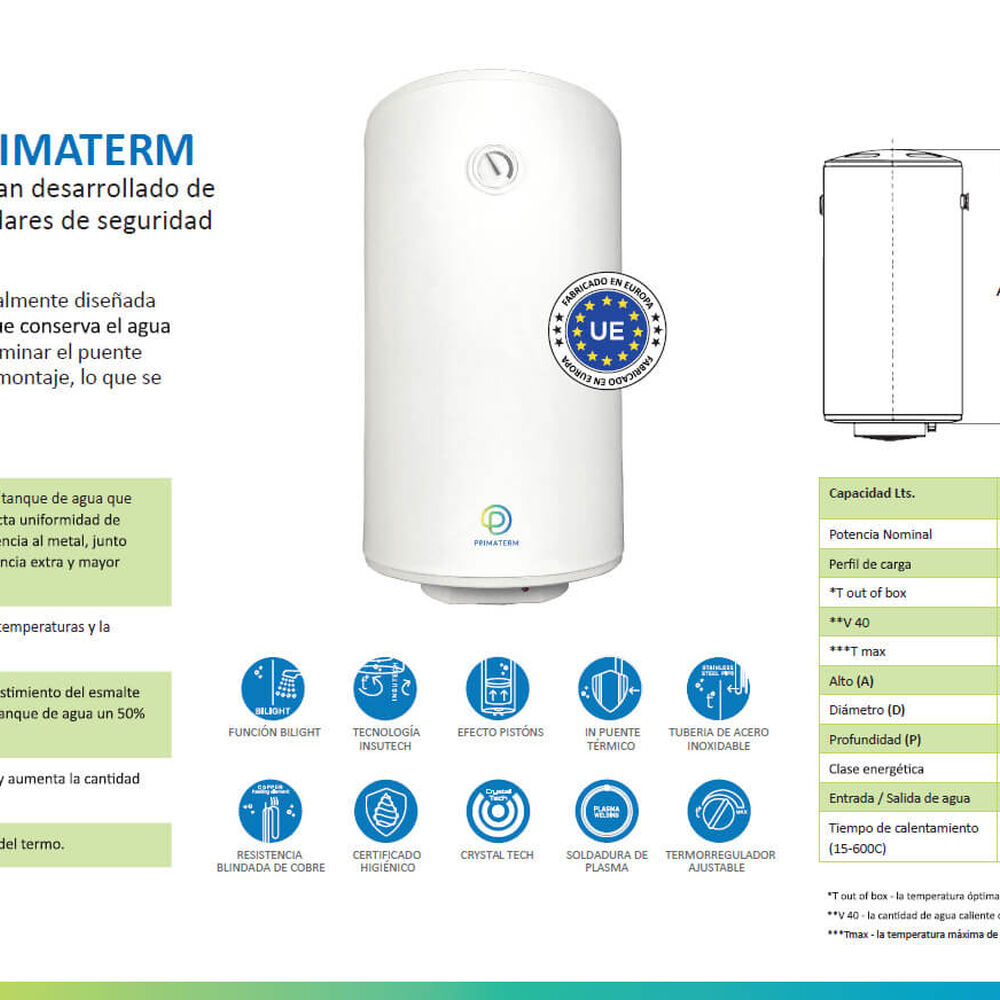 Termo Eléctrico 80 Litros 1500w 70c Primaterm image number 8.0