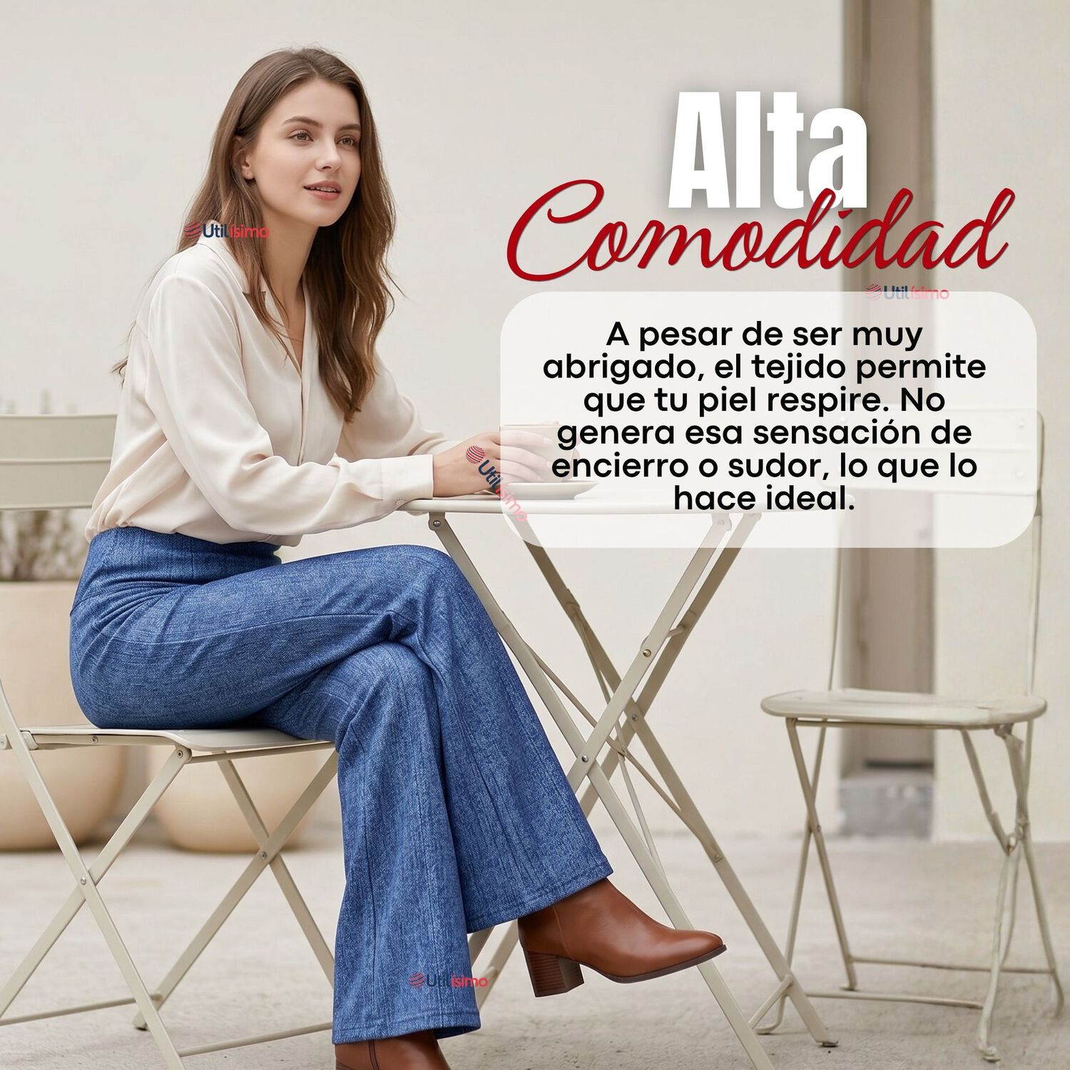 Calza Pantal&oacute;n Polar Con Chiporro Palazzo Mujer Elasticada T&eacute;rmica Azul Jeans image number 9.0