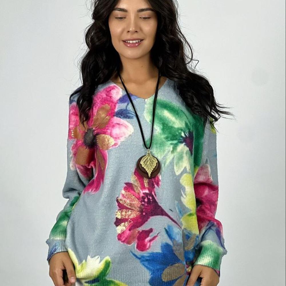Sweater Cashmere Estampado Con Flores image number 9.0