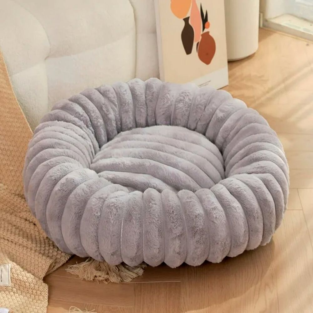 Cama Suave Redonda Antideslizante Para Mascotas 70cm Gris image number 4.0