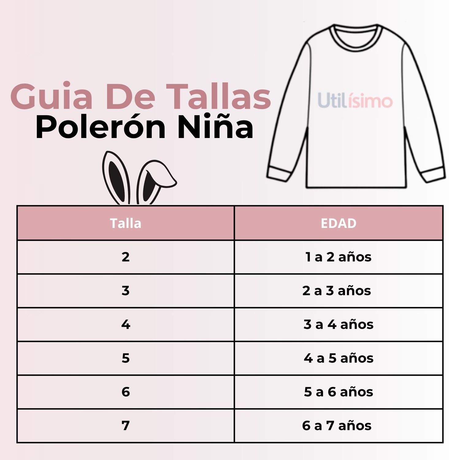 Nuevo Poler&oacute;n Ni&ntilde;a Manga Larga 100% Algod&oacute;n Rosado Conejito image number 2.0